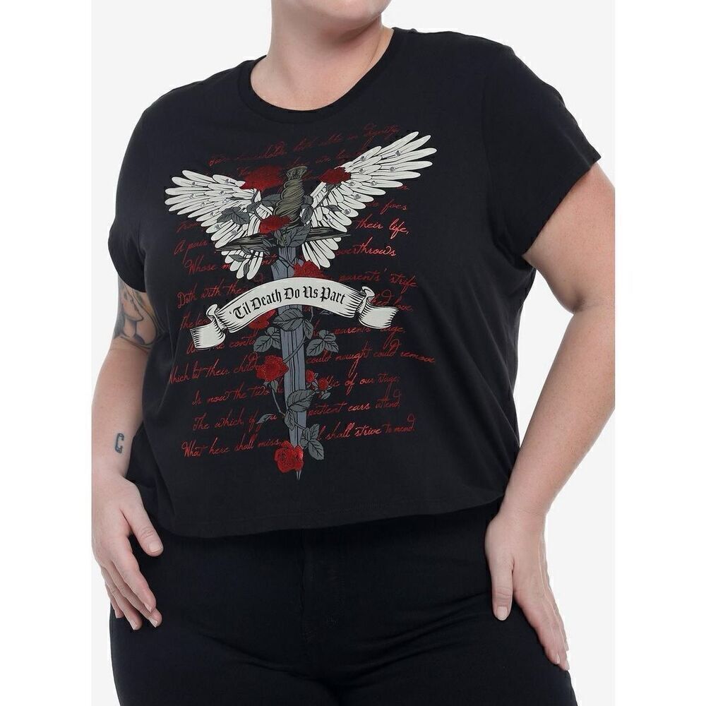 Dark Romance Winged Dagger Boxy Girls Crop T-Shirt Plus Size 1
